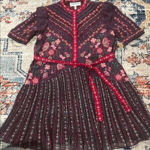 SALONI Pleated dress with tie size 8 us